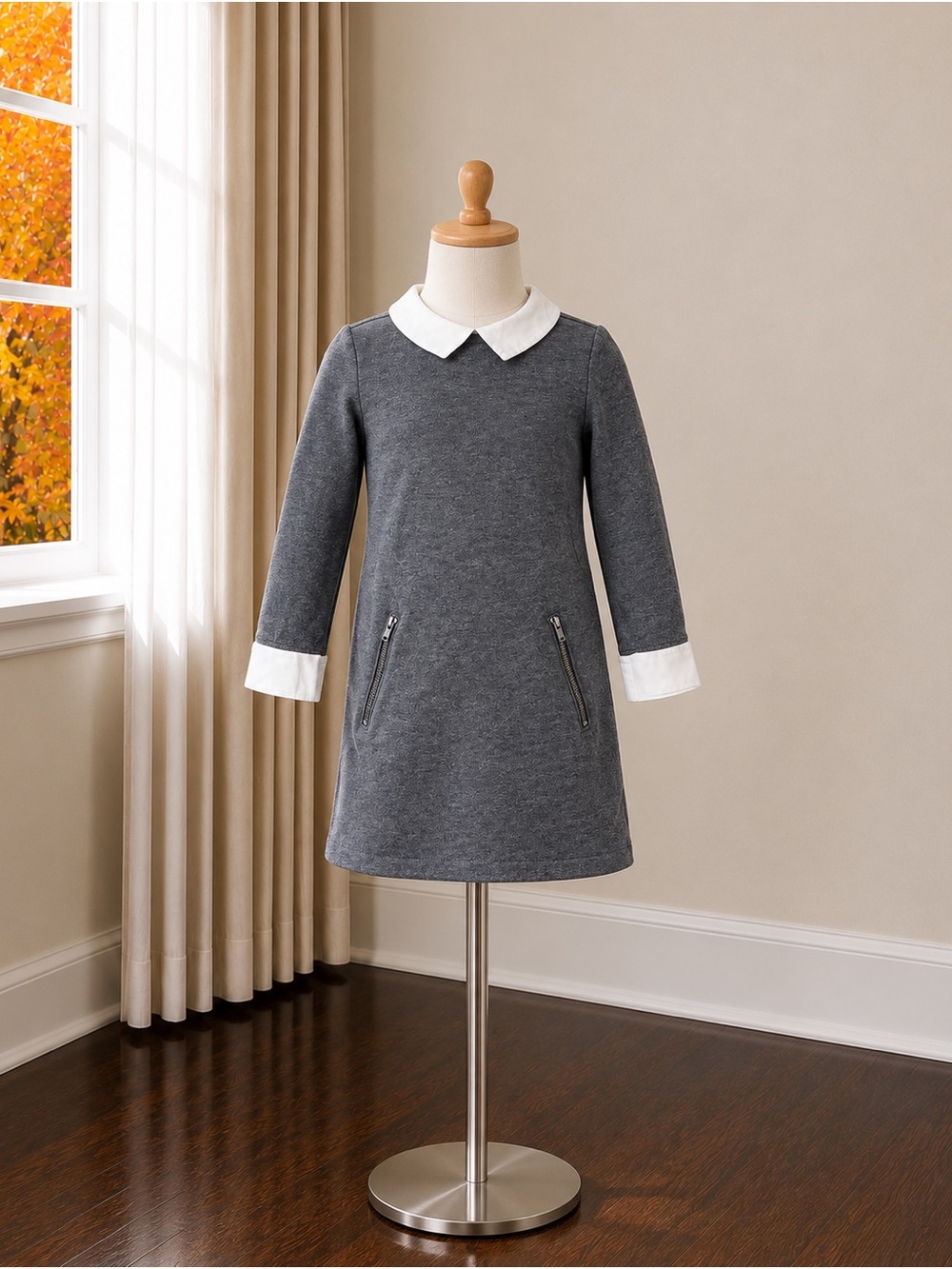 GAP Gray Knit Dress with White Collar and Cuffs
